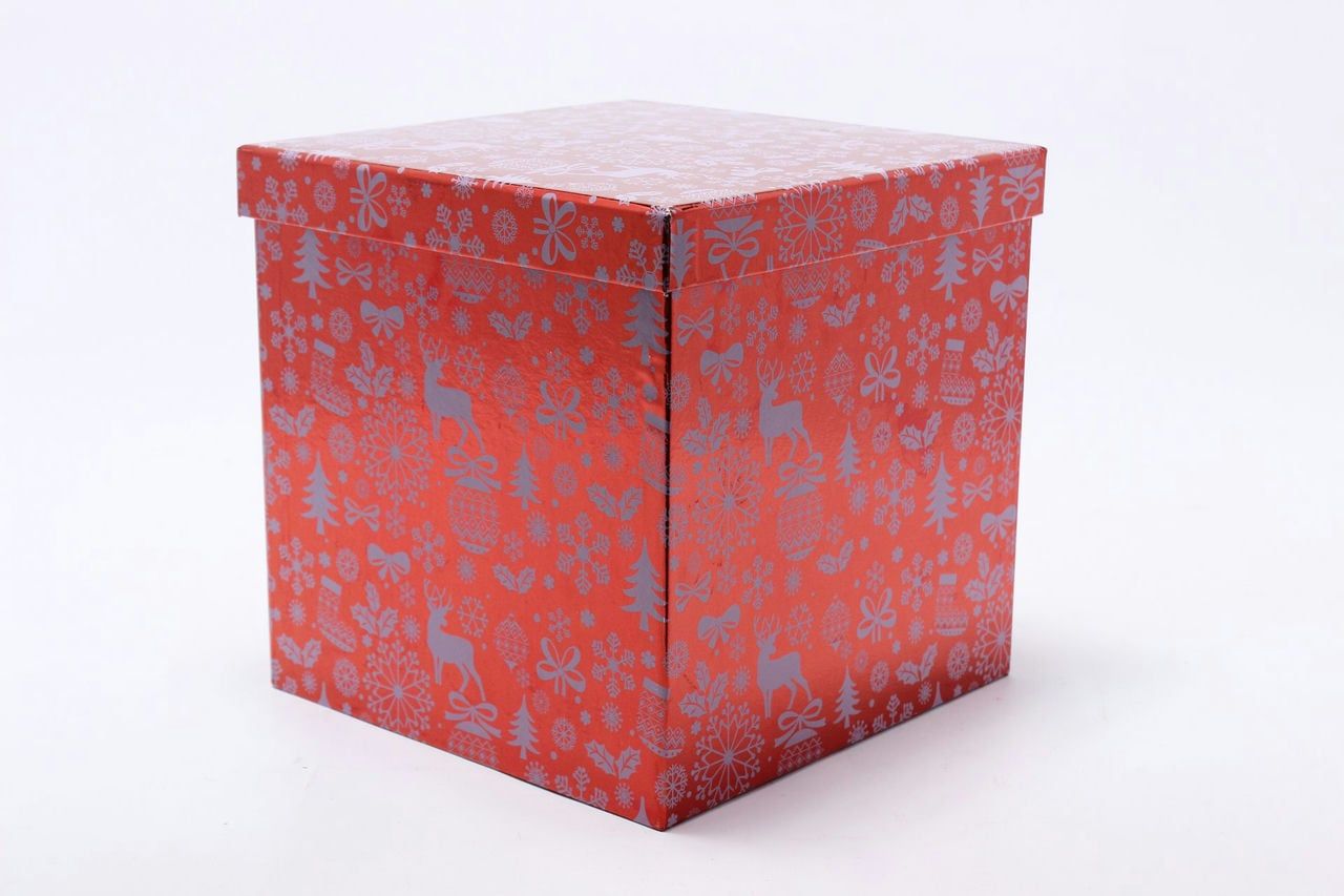 Коробка НГ Куб "Новогодний" Красный 26,5*26,5см (Арт) 730601/1634-1