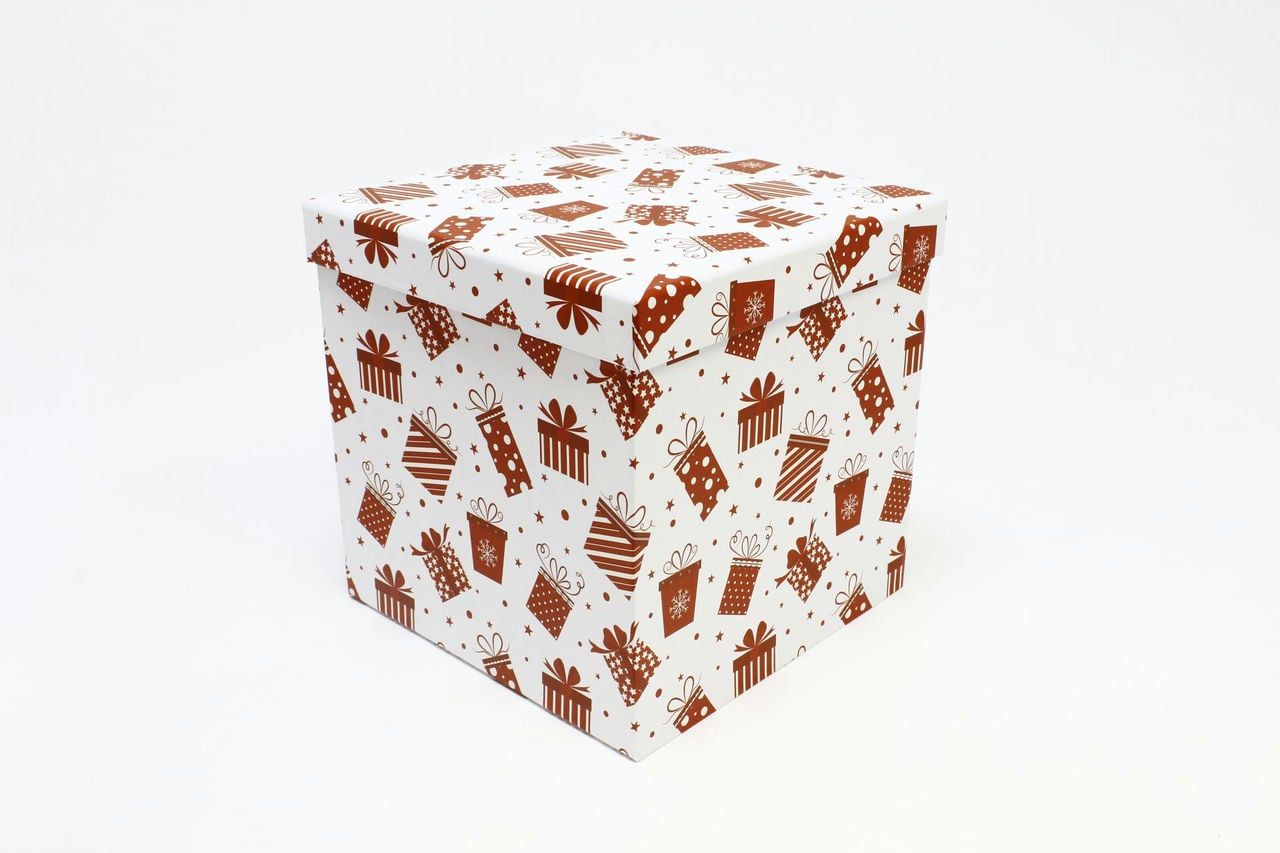 Коробка НГ Куб "Подарки" Белый 22,5*22,5см (Арт) 730601/1689-3