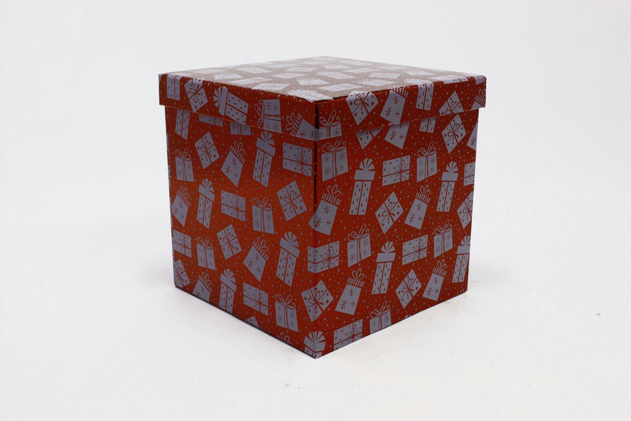 Коробка НГ Куб "Подарки" Красный 22,5*22,5см (Арт) 730601/1637-3