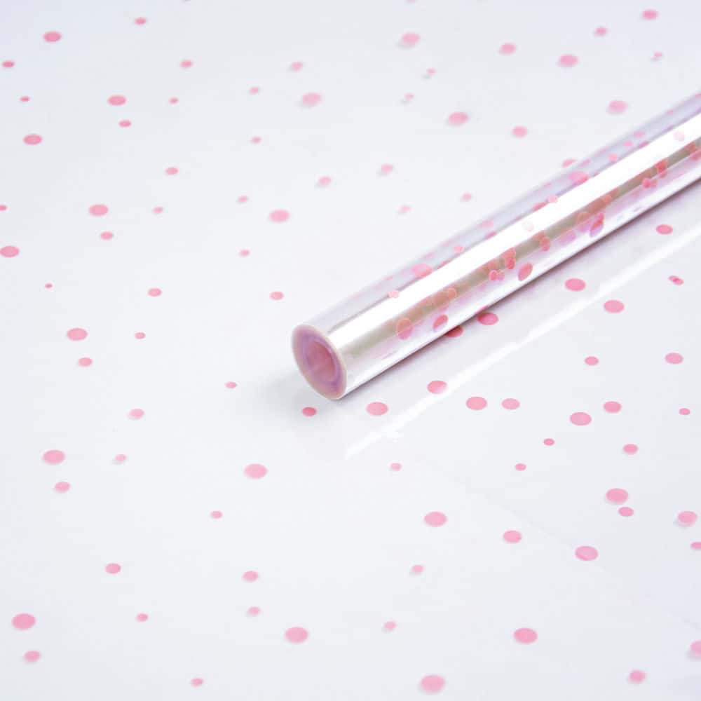 Пленка прозрачная с рисунком "Горошек" Нежно-розовый 70см (200гр)