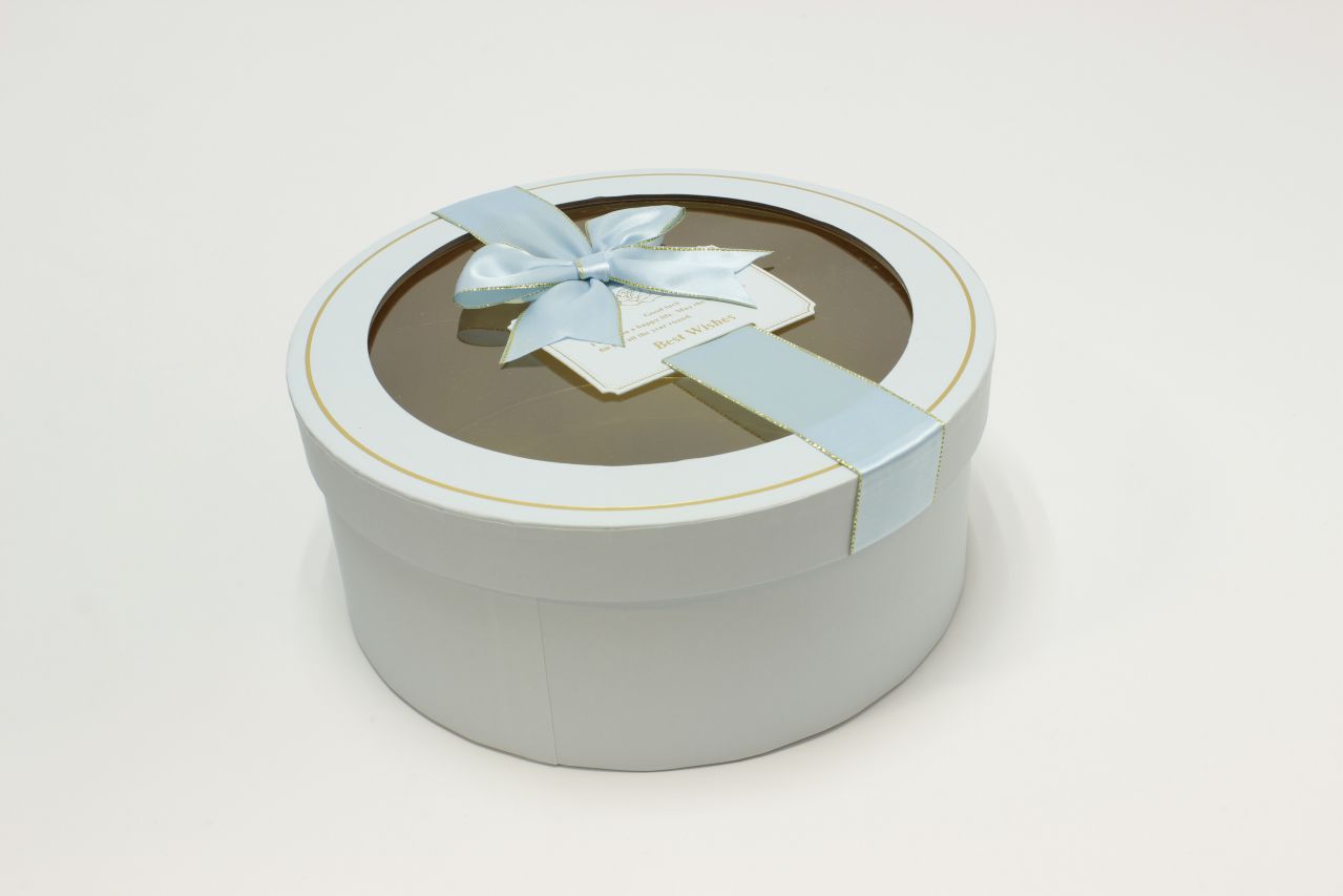 Коробка Круг с окошком и бантом "luxe" 24,5*10 см, Голубой (Арт) 72093301/5-2