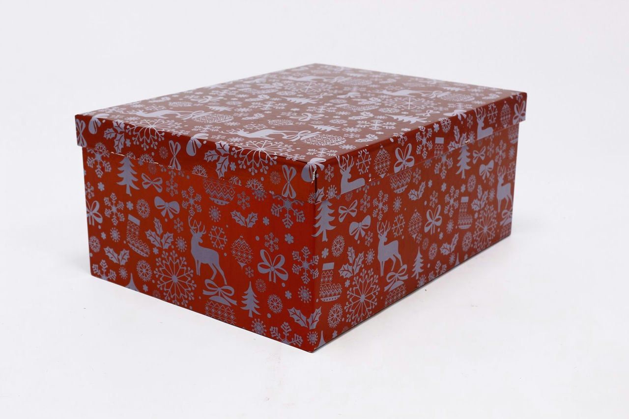 Коробка НГ прямоугольная 33*25,5*14,5 см "Новогодний" Красный (Арт) 730605/1634-3
