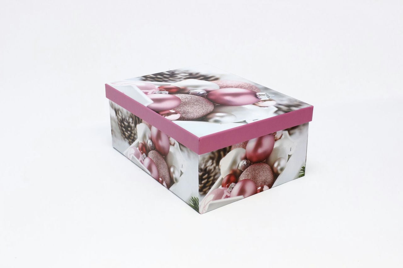 Коробка НГ прямоугольная 27*20*11,5 см "Розовые шары" (Арт) 730605/1655-6
