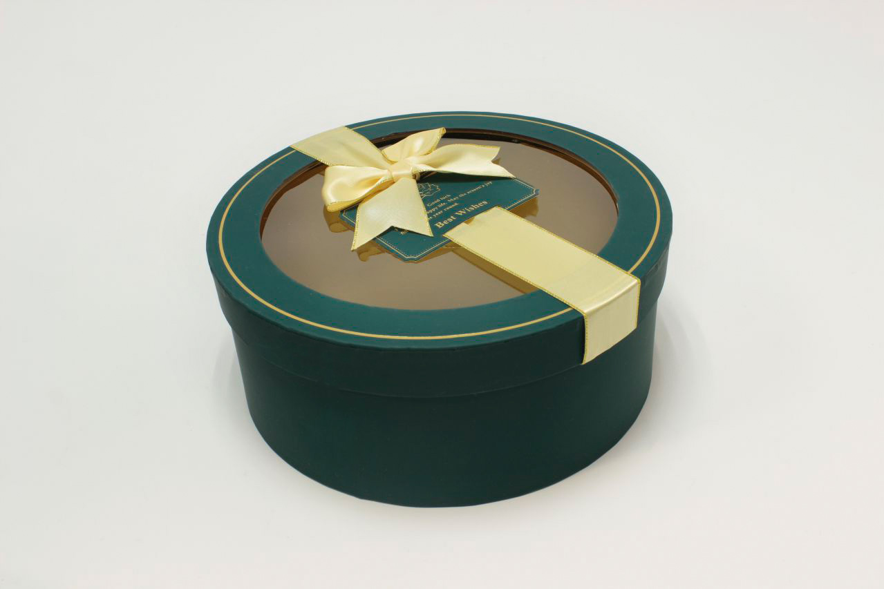 Коробка Круг с окошком и бантом "luxe" 24,5*10 см, Синевато-зелёный (Арт) 72093301/3-2