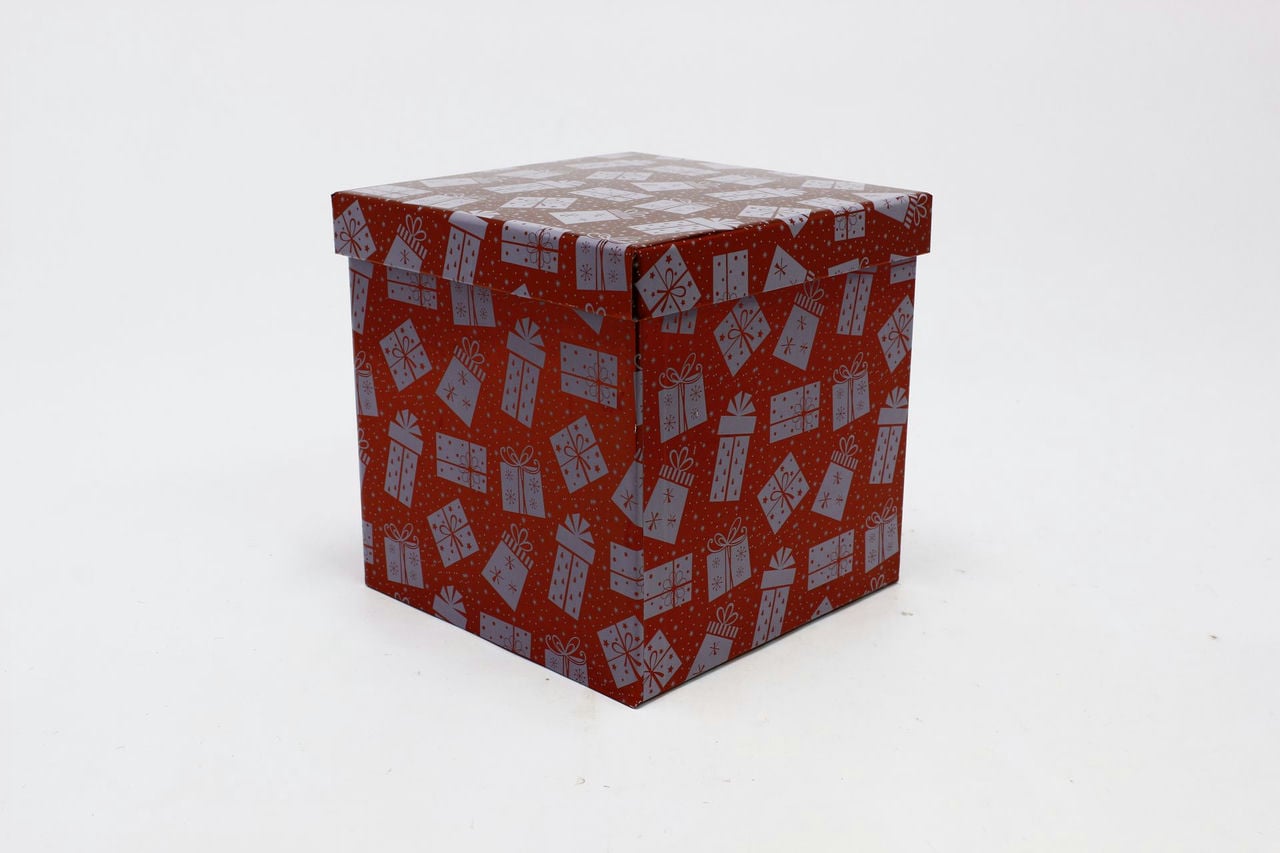 Коробка НГ Куб "Подарки" Красный 20,5*20,5см (Арт) 730601/1637-4