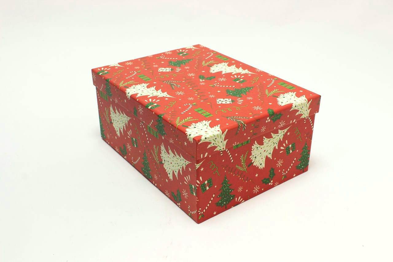 Коробка НГ прямоугольная 28*21*12,3 см "Ёлка" Красный (Арт) 730604/2110-4