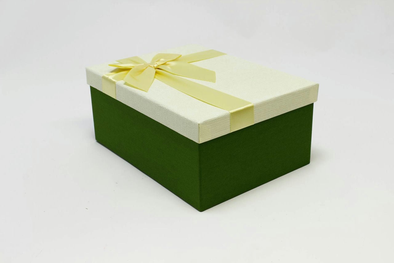 Коробка прямоугольная "Бант" Зелёный/Бежевый 28*21*12,3 см (Арт) 721604/0047-4