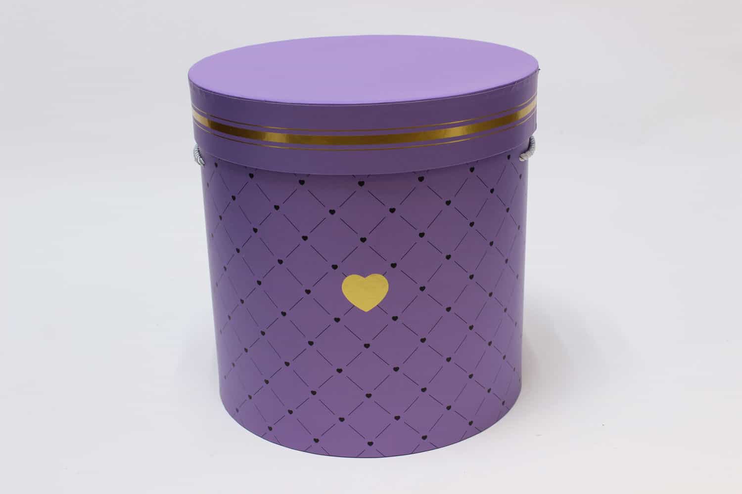 Коробка цилиндр "Сердечки" Св.фиолетовый 24,5*25 см (Арт) 720605/8-1
