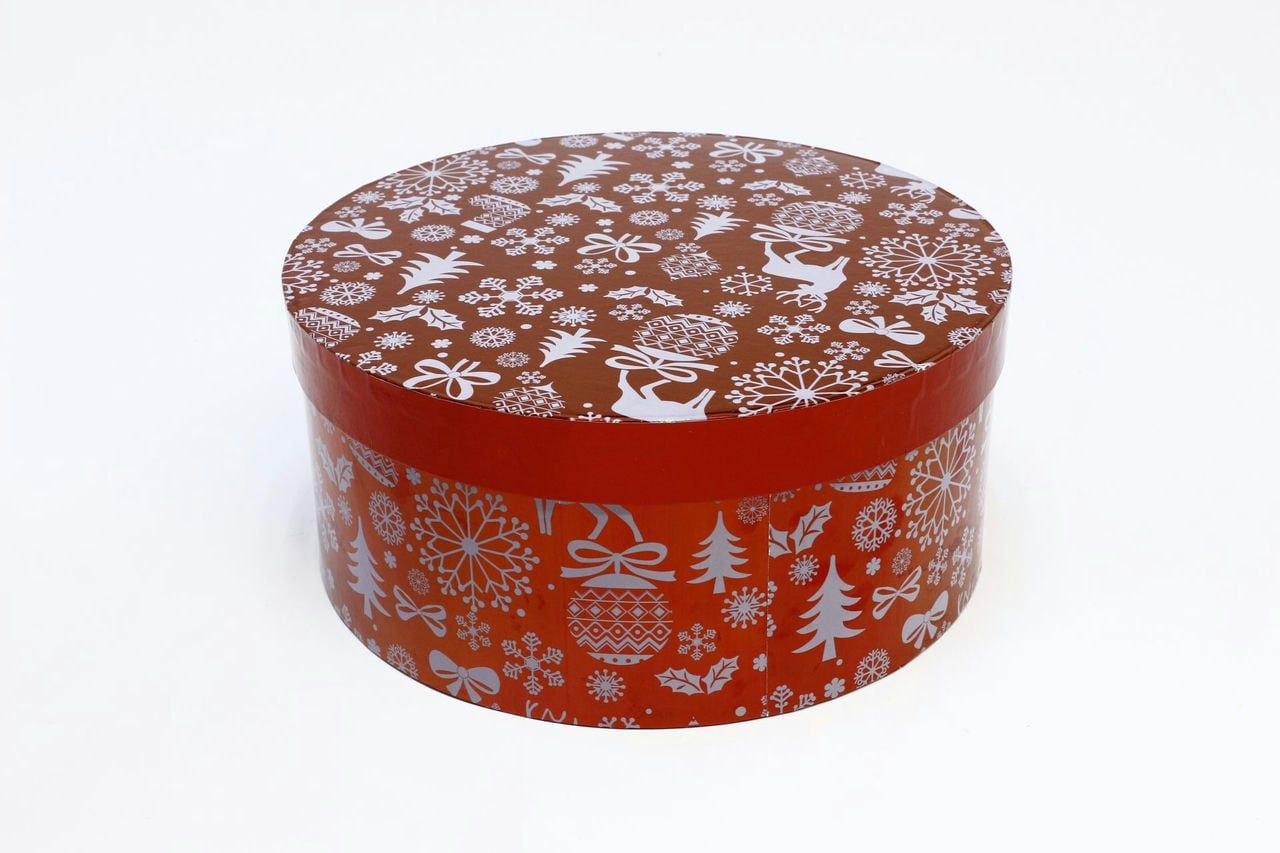 Коробка НГ круг однотонная "Новогодний" Красный 25,5*11,5 см (Арт) 7302245/1634-1