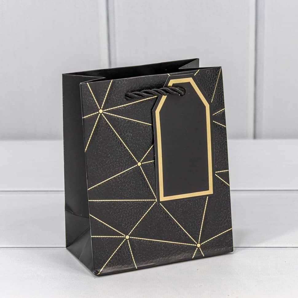 Пакет подарочный с тиснением "Треугольники" Чёрный 12*15*7 см