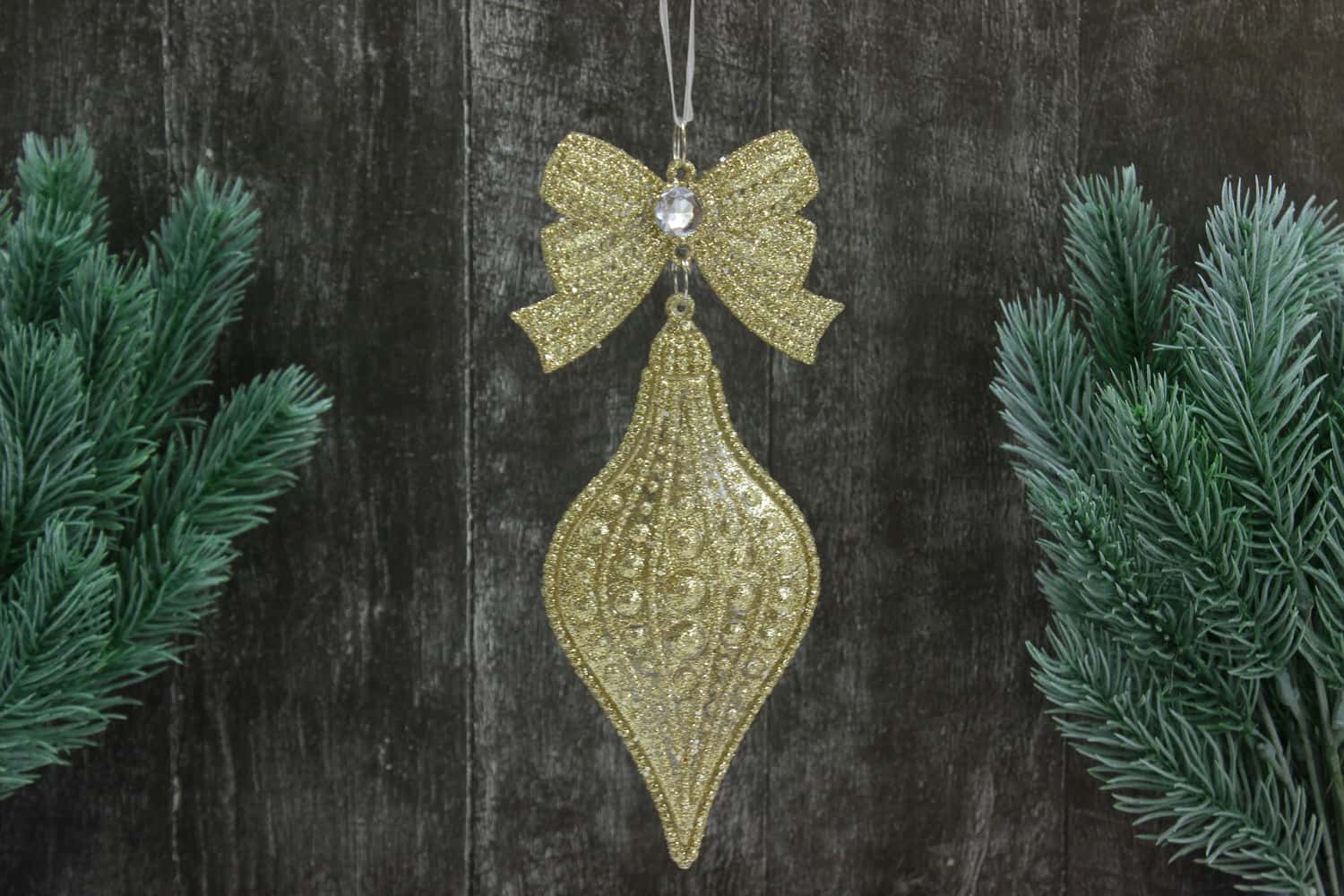 Украшение подвесное Капля с глиттером (пластик), 17х8см, Шампань