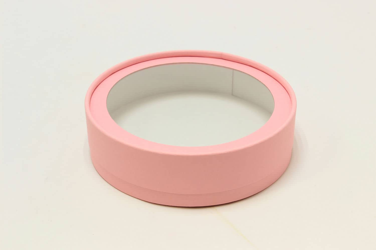 Подарочная коробка круглая с прозрачным окном D15*H6 Розовый №3