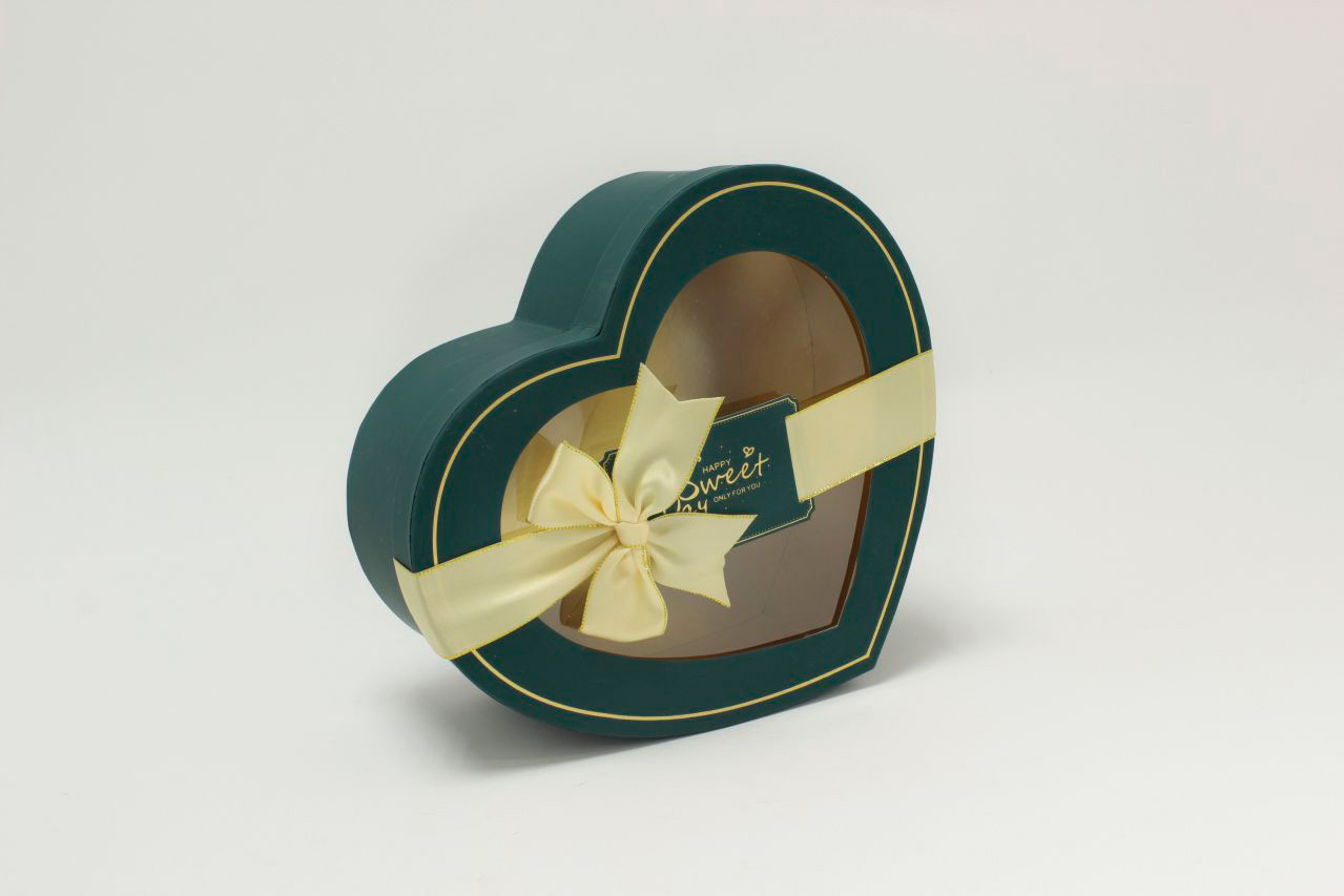 Коробка Сердце с окошком и бантом "luxe" 26,5*22,5*10 см, Синевато-зелёный (Арт) 72094312/3-2