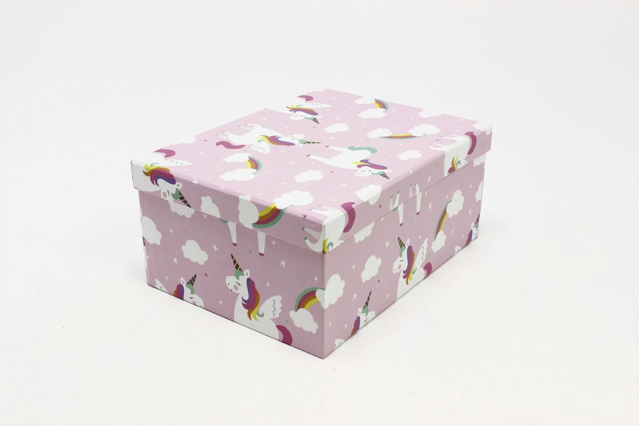Коробка прямоугольная "Единороги на розовом фоне" 28*21*12,3 см (Арт) 721604/1741-4