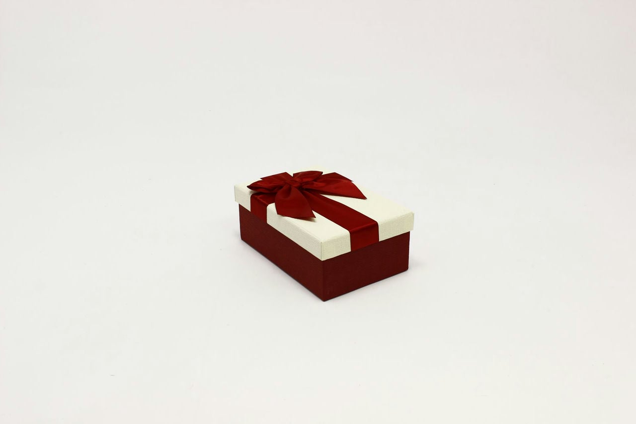 Коробка прямоугольная "Бант" Бордовый/Бежевый 18,8*12,7*7,5 см (Арт) 721604/0022-9