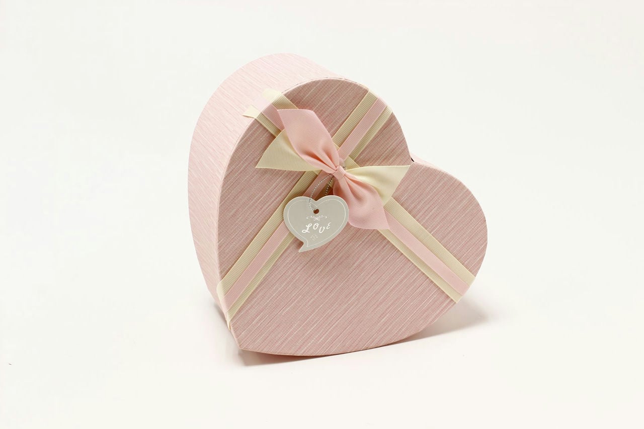 Коробка "сердце" 23*20,5*11,5 см, с двухцветным бантом, Розовый (Арт) 720321/2-2
