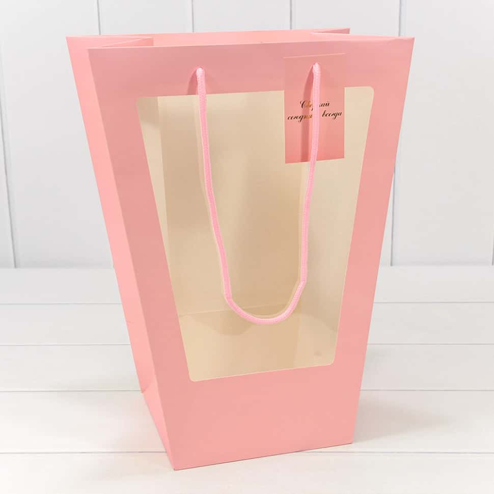 Пакет подарочный с окошком 17*28*37 см, Розовый