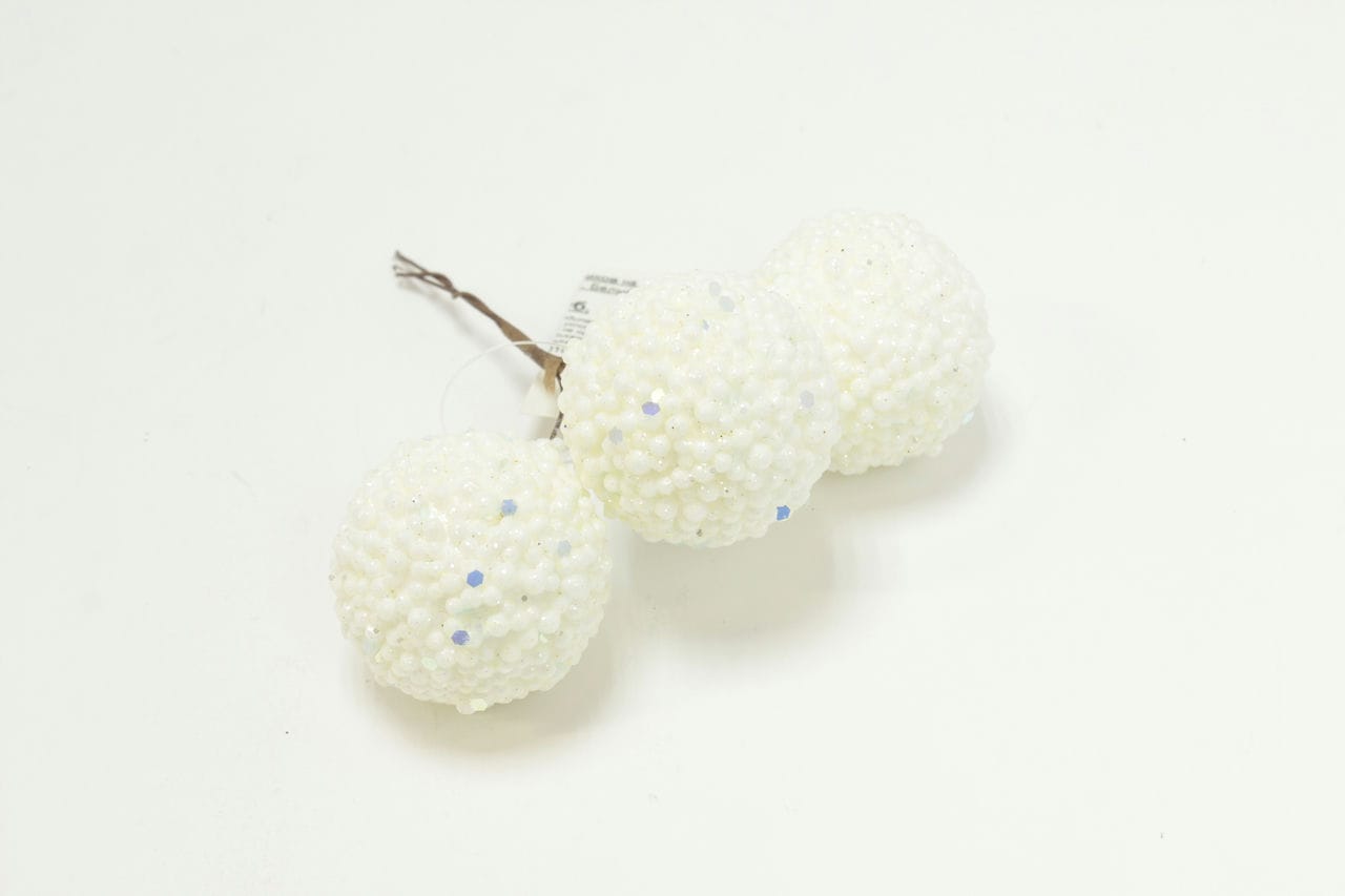 Связка глиттерных шариков на проволоке, 3 шт, 12 см, Белый