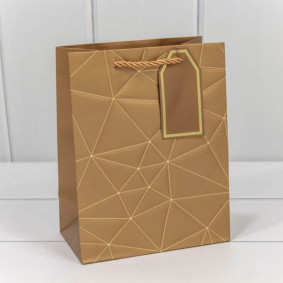 Пакет подарочный с тиснением "Треугольники" Бронзовый 18*23*10 см