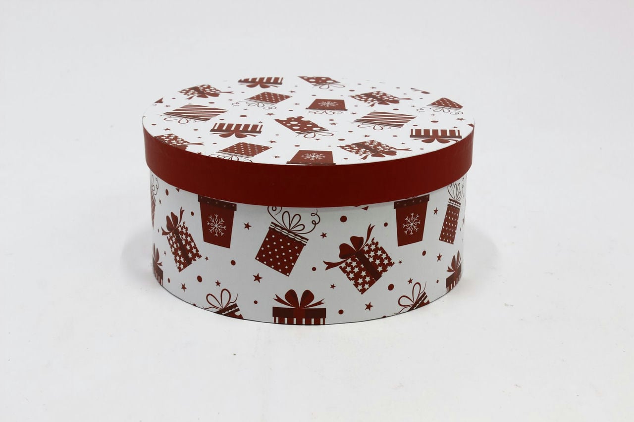 Коробка НГ круг однотонная "Новый год" Красный 22,2*10,5см (Арт) 7302245/1689-2