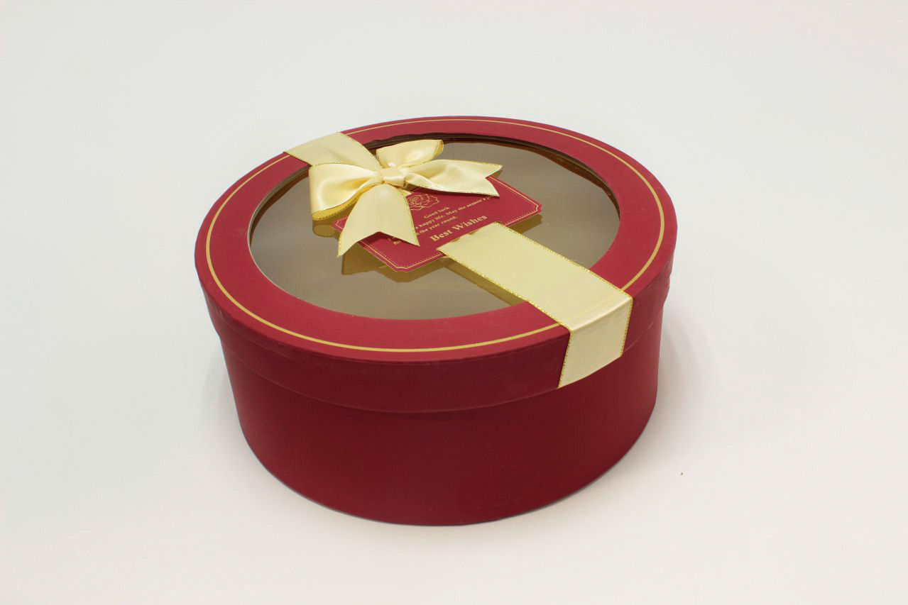 Коробка Круг с окошком и бантом "luxe" 24,5*10 см, Красный (Арт) 72093301/2-2