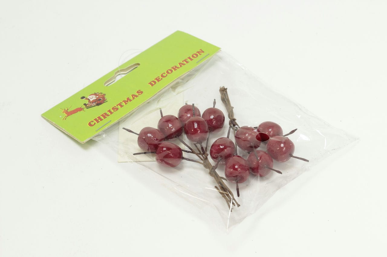 Набор связок красных яблок на проволоке, 12 шт, D2 см