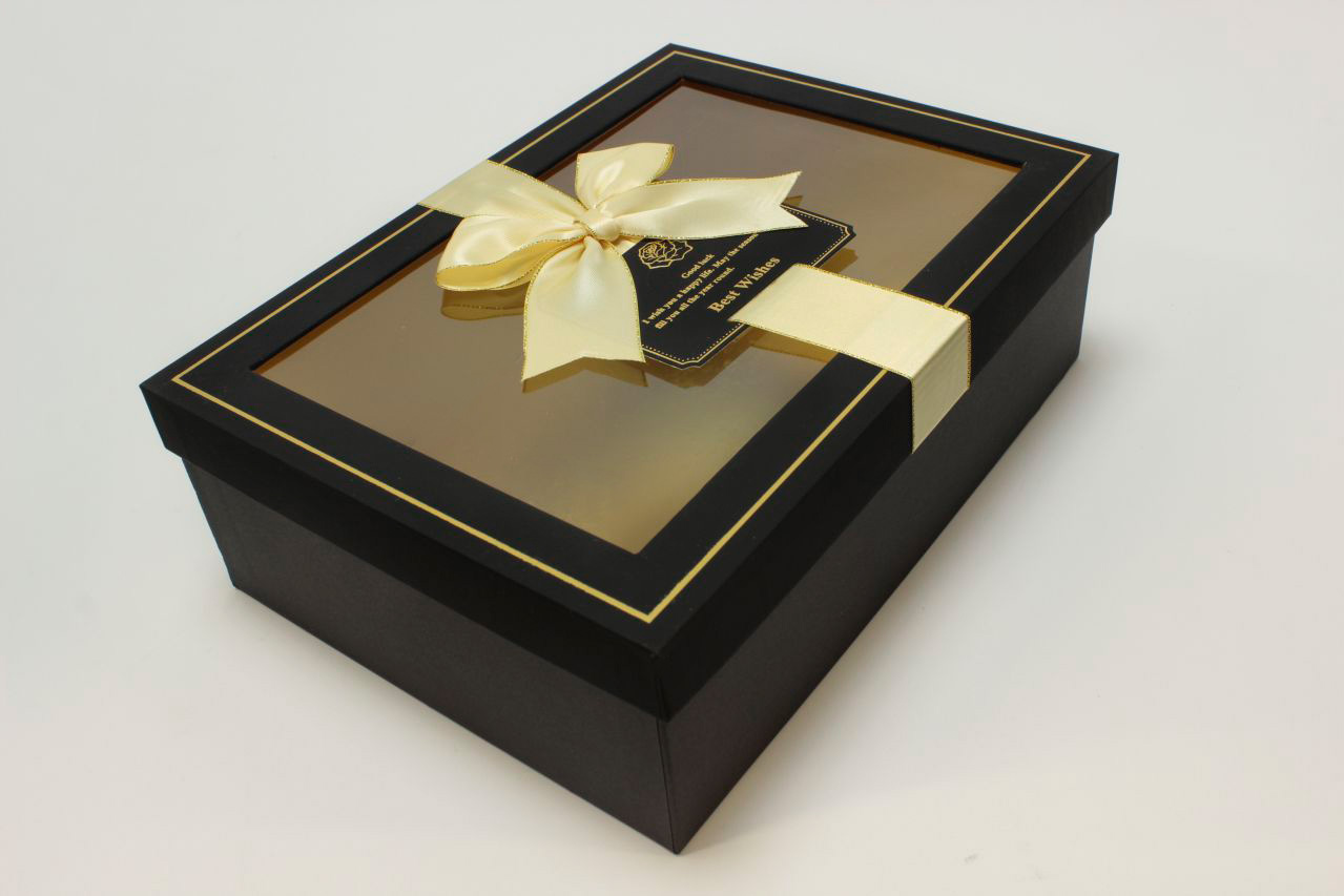 Коробка Прямоугольная с окошком и бантом "luxe" 29*21*9,5 см, Чёрный (Арт) 72091307/7-1