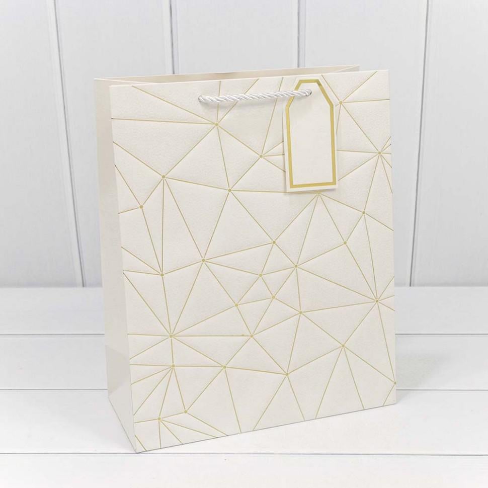 Пакет подарочный с тиснением "Треугольники" Белый 26*32*12 см