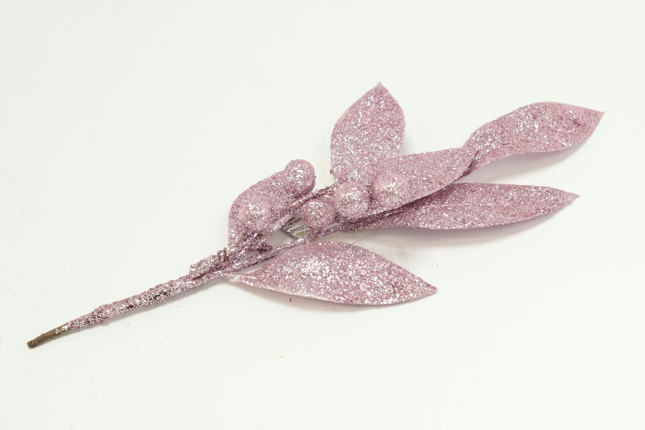 Ветка декоративная с листочками и шариком, H25 см, Розовый