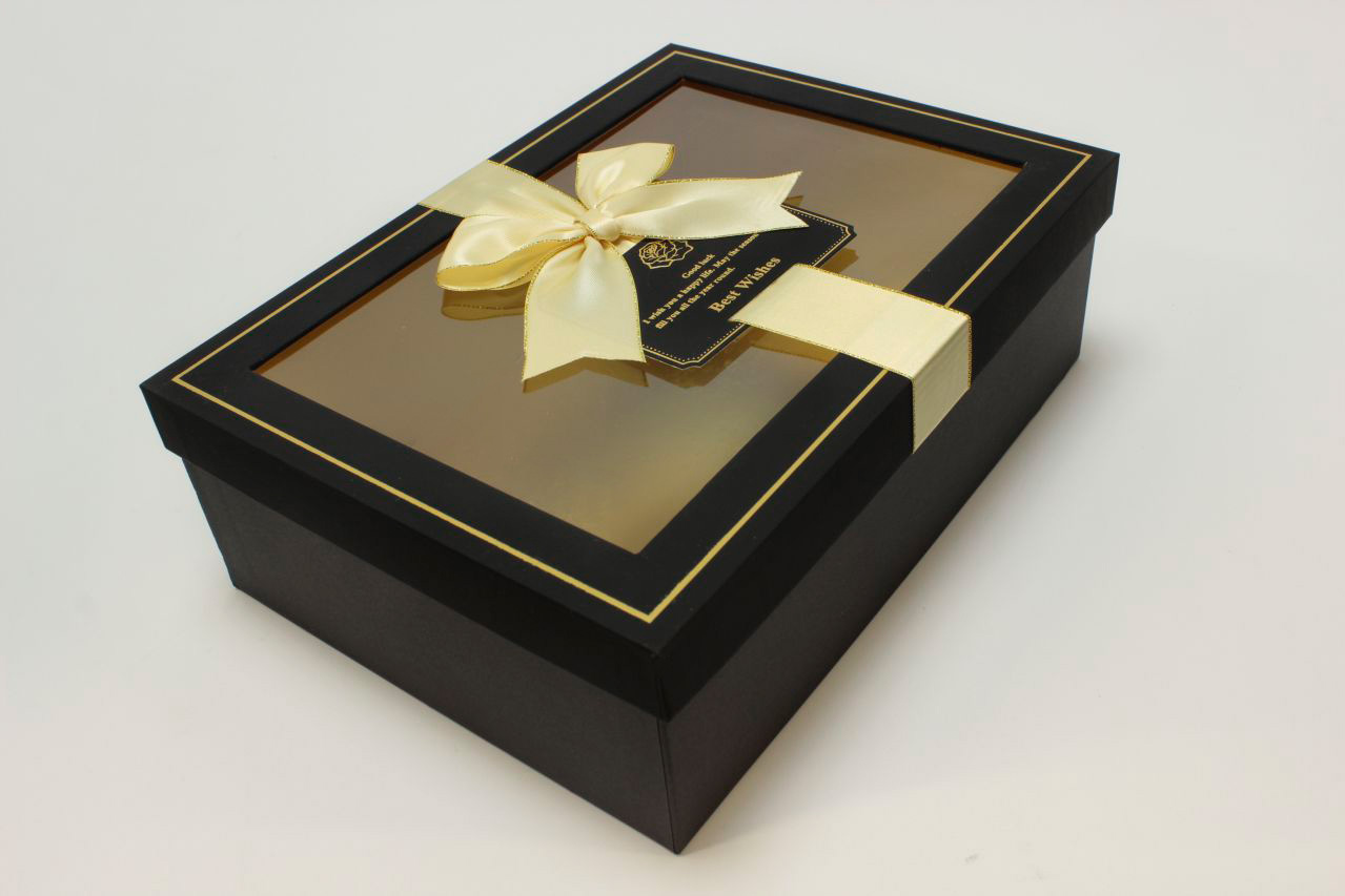 Коробка Прямоугольная с окошком и бантом "luxe" 29*21*9,5 см, Чёрный (Арт) 72091307/7-1 Коробка Прямоугольная с окошком и бантом "luxe" 29*21*9,5 см, Чёрный (Арт) 72091307/7-1