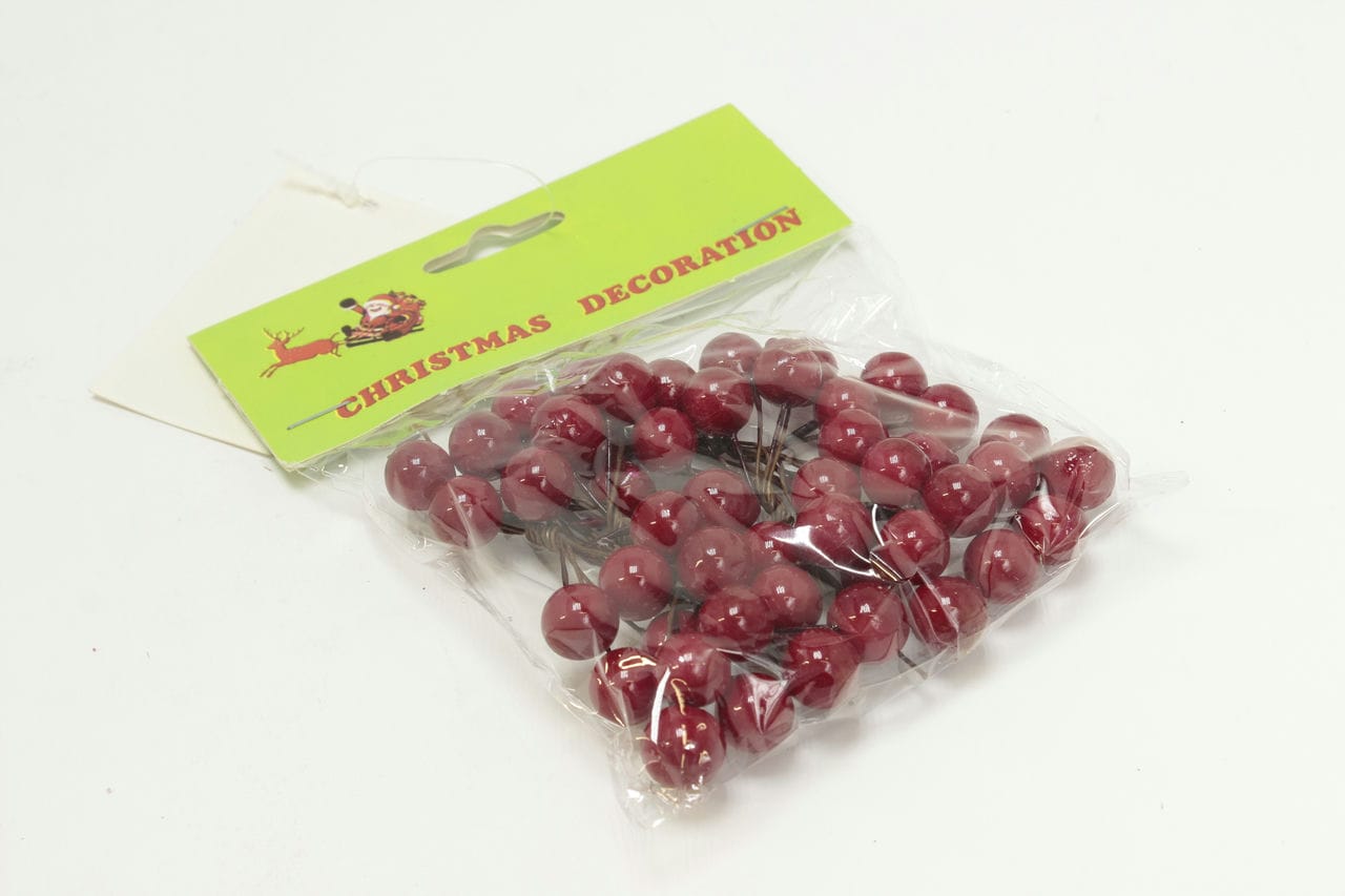 Набор связок красных ягод на проволоке, 6 шт (на одной связке 8 ягод), D1,2 см