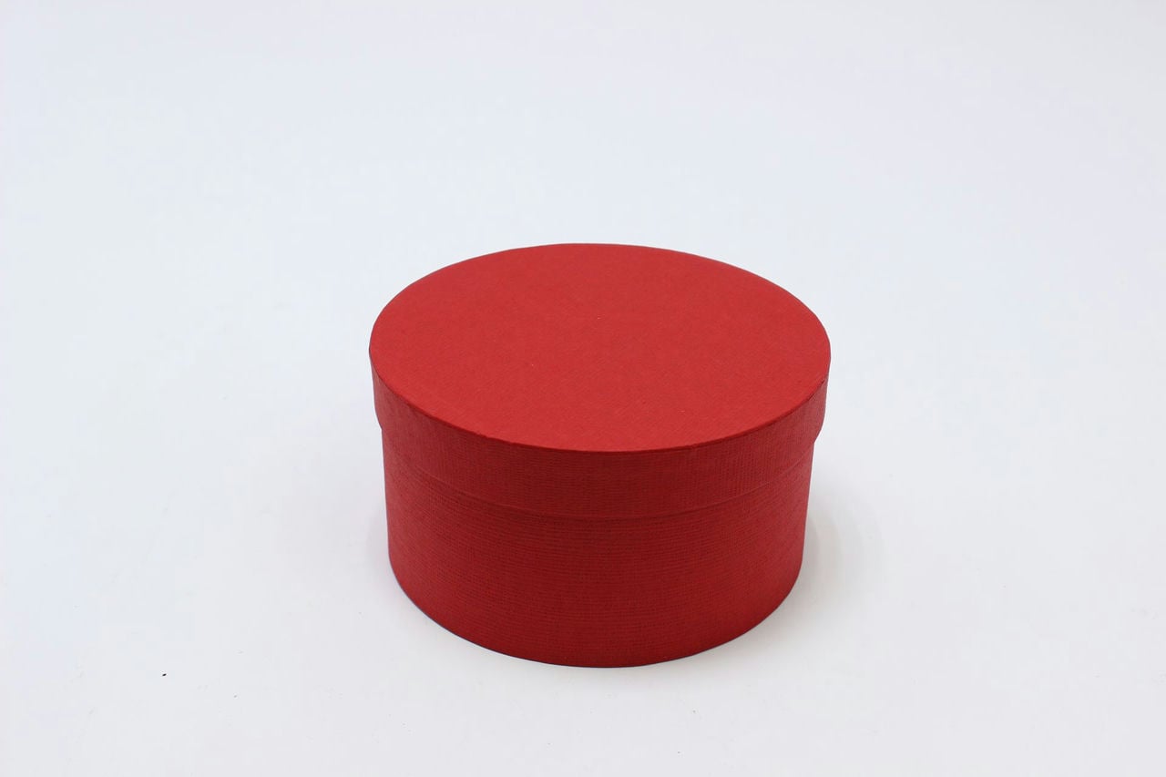 Коробка круг 17*9 см красный (дизайнерская бумага) (Арт) 90002741