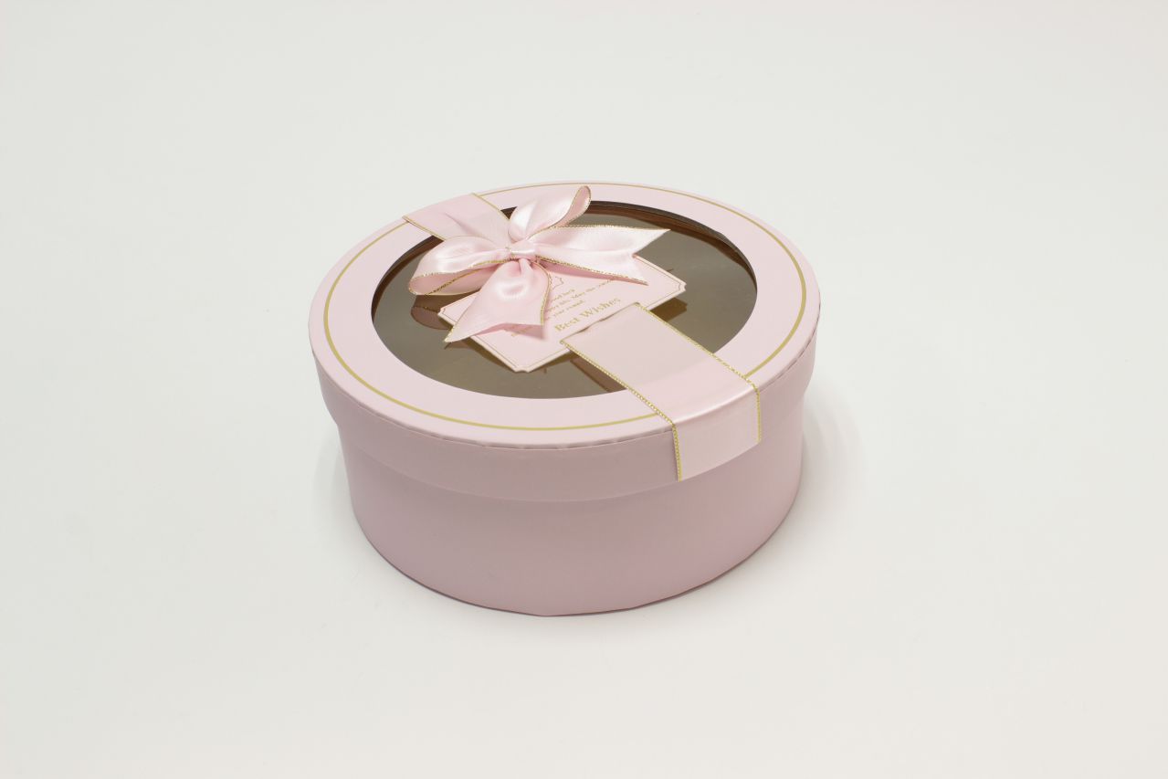 Коробка Круг с окошком и бантом "luxe" 21*8,5 см, Розовый (Арт) 72093301/1-3